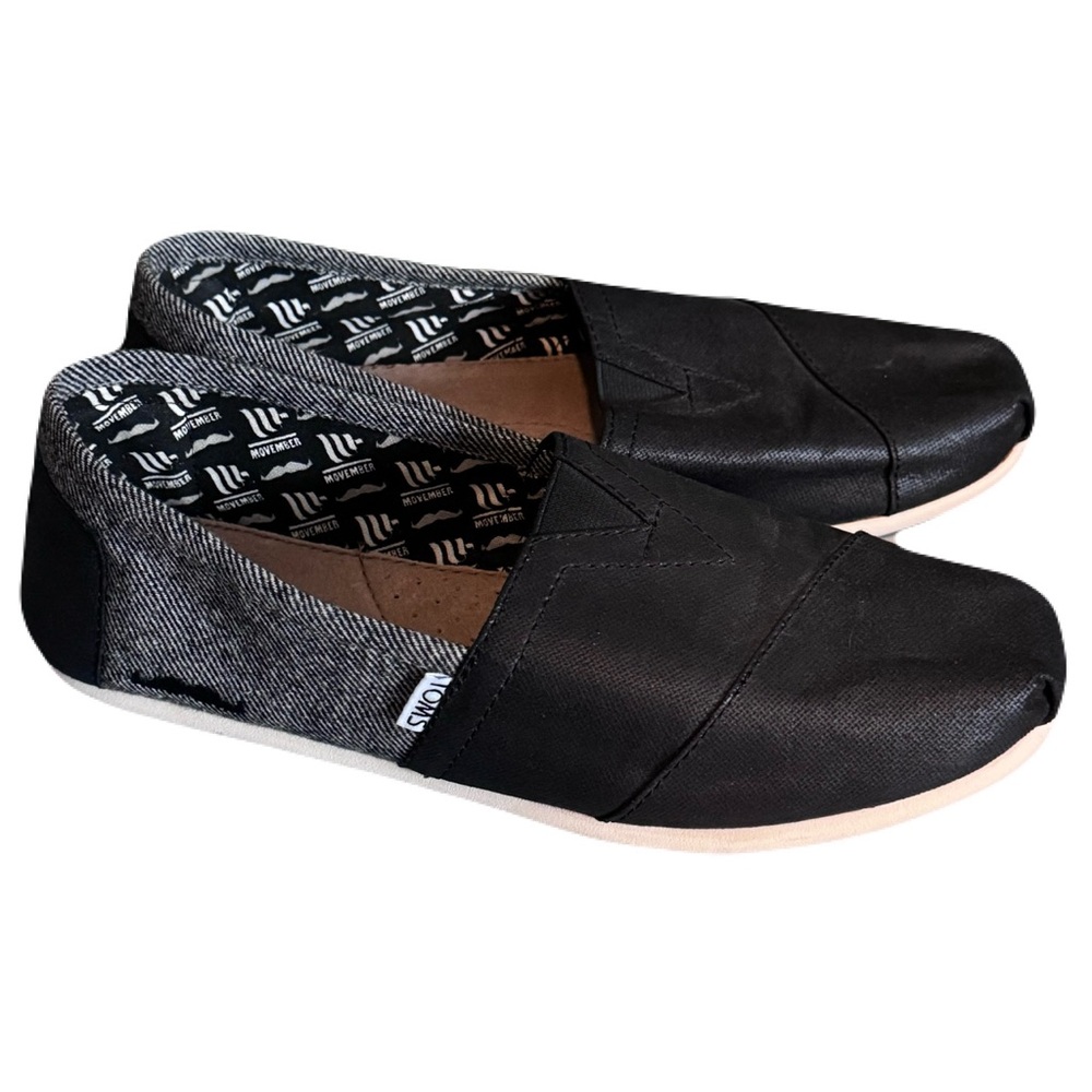 Toms Women's Size 10 Mustache Movember Black Herringbone Shoes Slip on